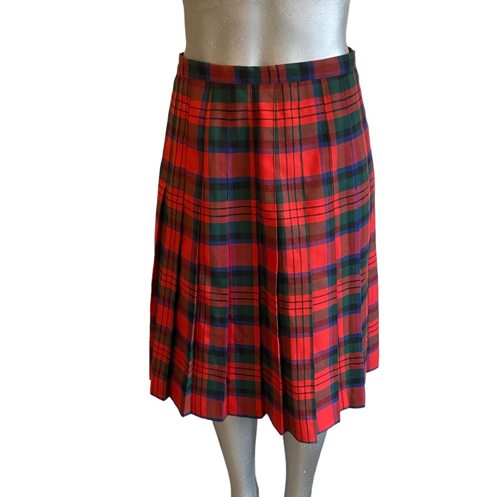 Vintage 80s Midi Skirt Tartan Plaid Pleated A-Line Preppy Academia Schoolgirl M